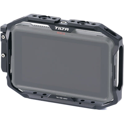 This monitor cage for the Atomos Ninja V provides durable protection and versatile rigging options with multiple 1/4"-20 threads and NATO rails.
