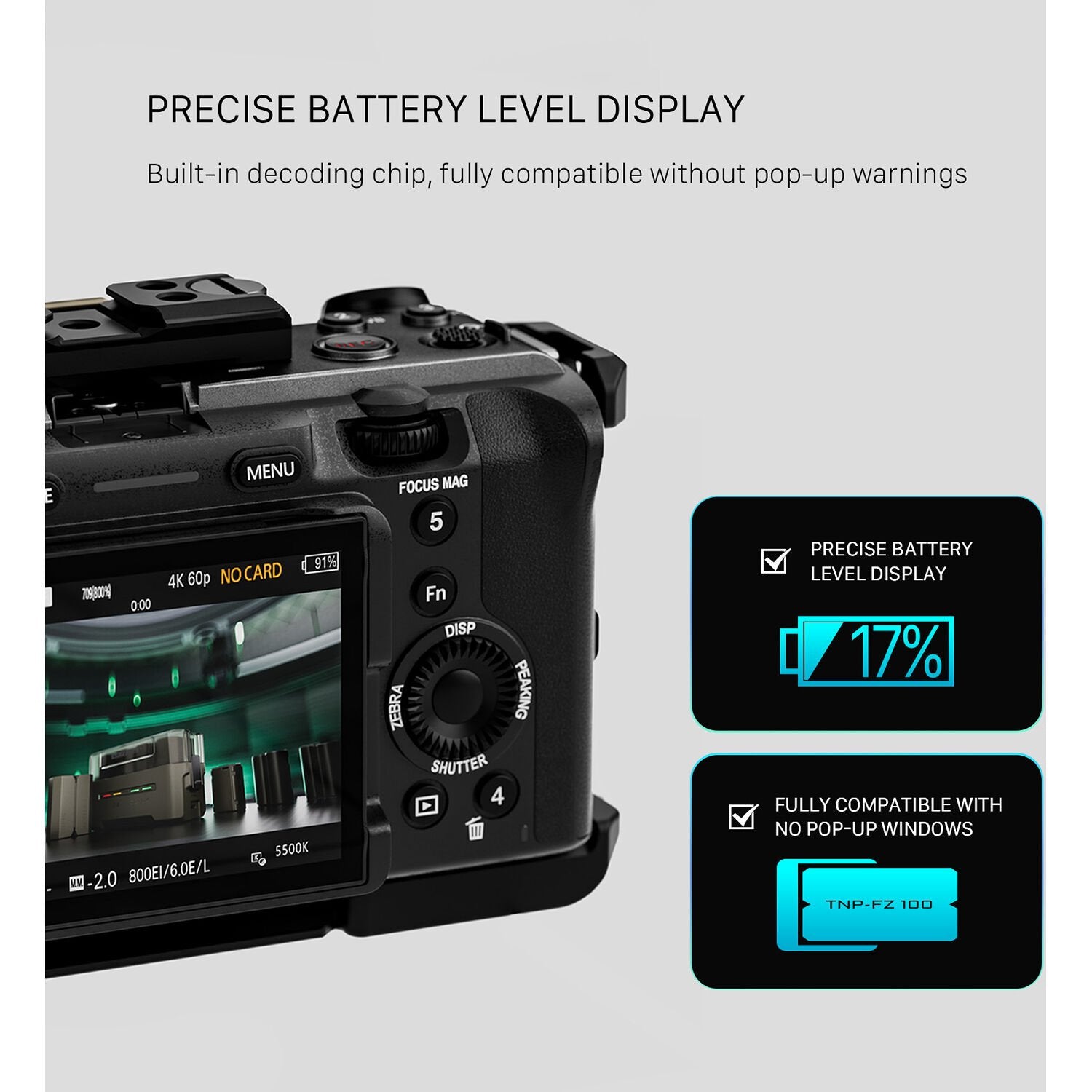Tilta NP-FZ100 USB-C Battery – rechargeable lithium-ion battery with USB-C input, compatible with Sony cameras using the NP-FZ100 format, ideal for flexible charging on the go.