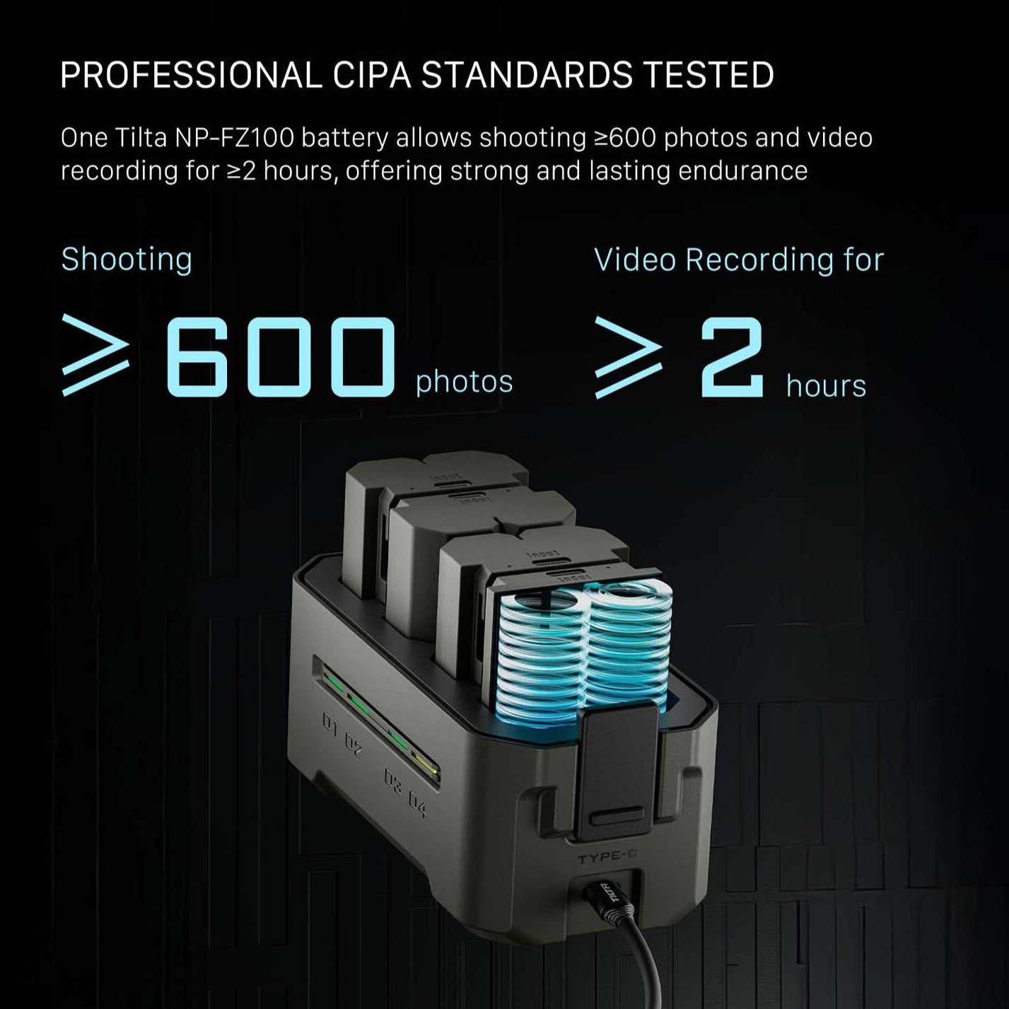 Tilta NP-FZ100 USB-C Battery – rechargeable lithium-ion battery with USB-C input, compatible with Sony cameras using the NP-FZ100 format, ideal for flexible charging on the go.