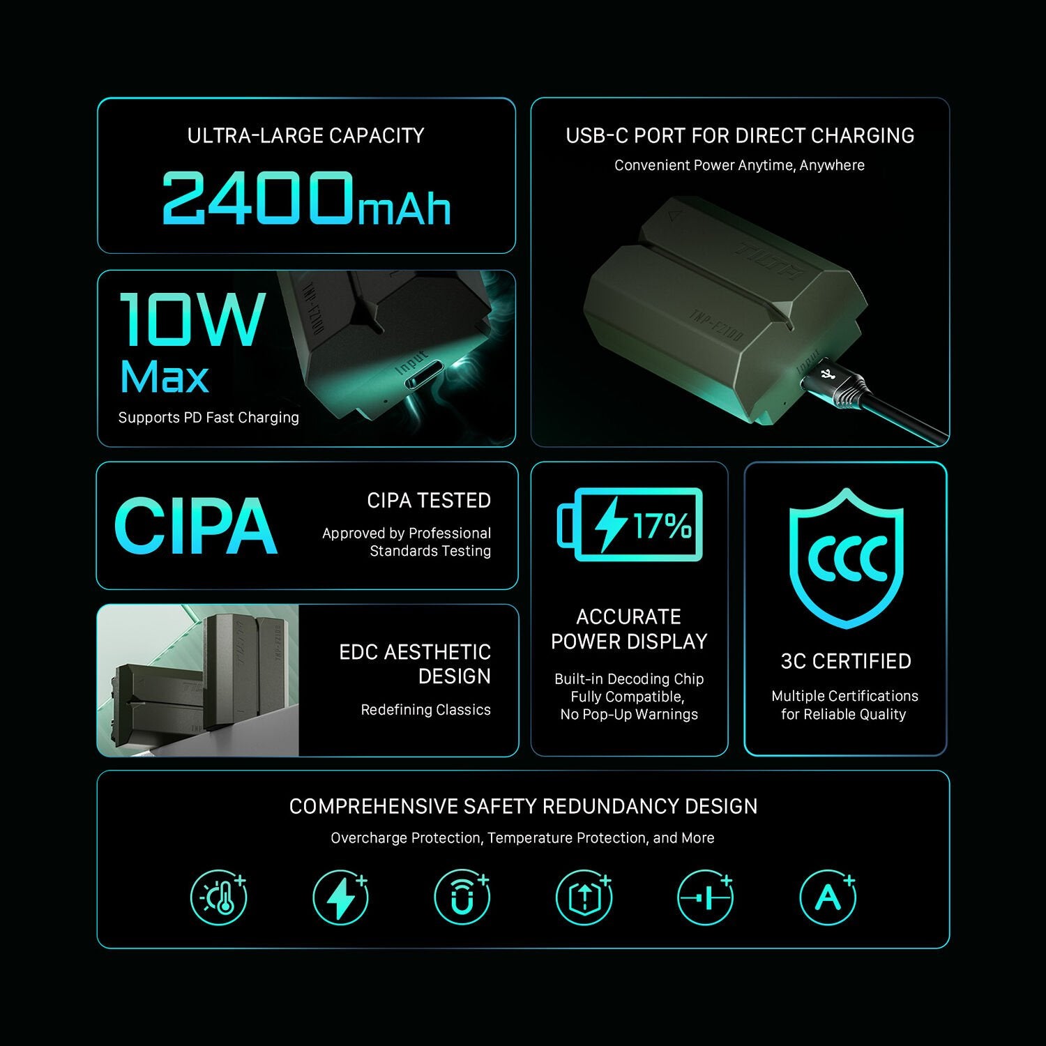 Tilta NP-FZ100 USB-C Battery – rechargeable lithium-ion battery with USB-C input, compatible with Sony cameras using the NP-FZ100 format, ideal for flexible charging on the go.