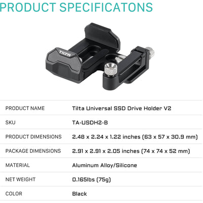 Universal SSD Drive Holder V2 for Tilta camera cages with cable clamp