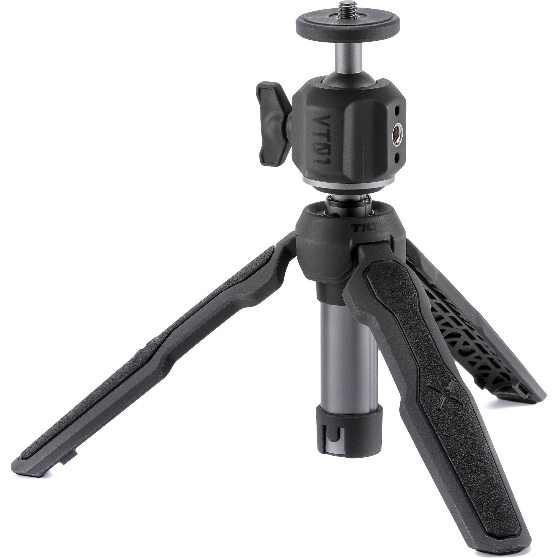Tilta VT01 Extendable Vlog Tripod in Grey with adjustable legs, ball head, and cold shoe mount, ideal for smartphones and compact cameras.