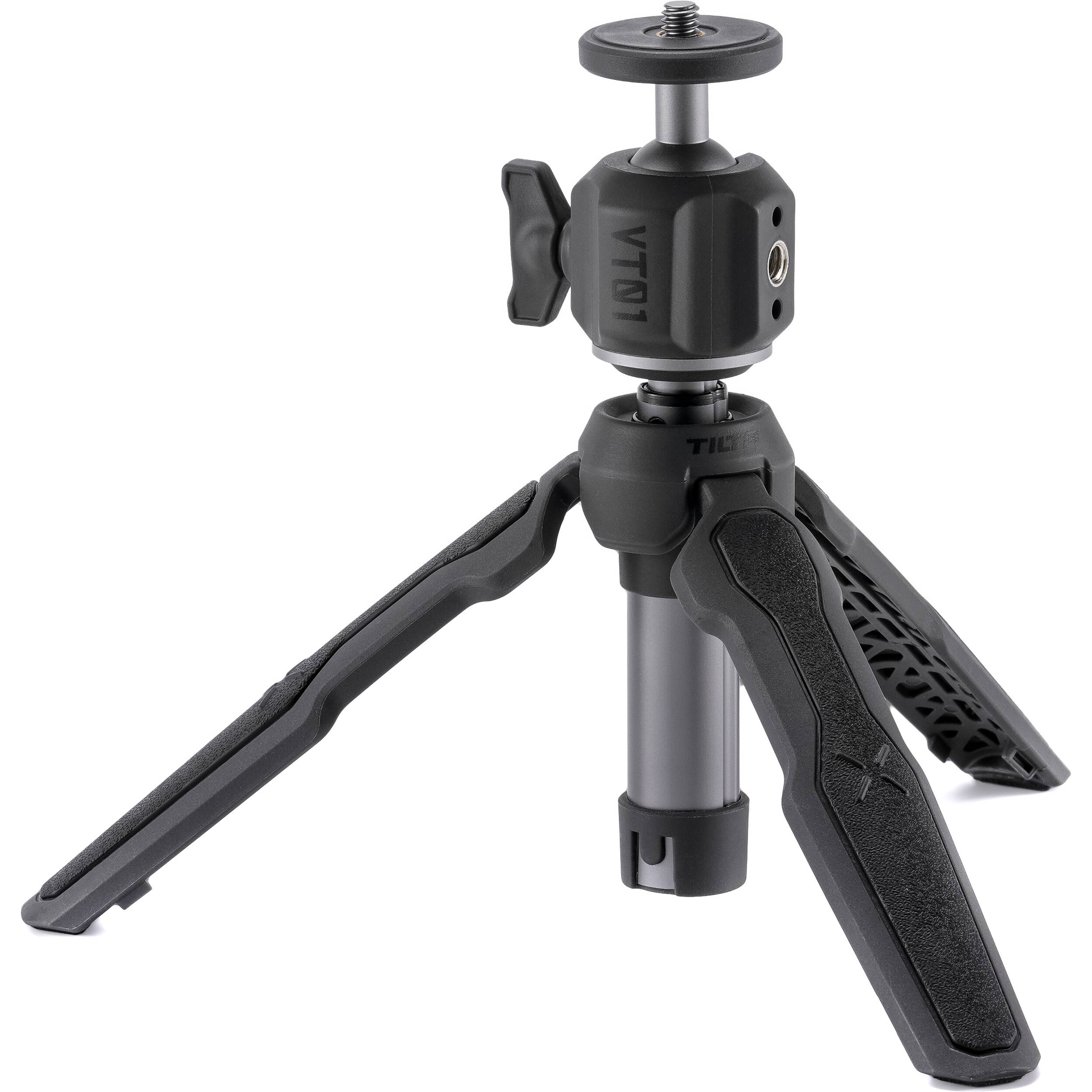 Tilta VT01 Extendable Vlog Tripod in Grey with adjustable legs, ball head, and cold shoe mount, ideal for smartphones and compact cameras.