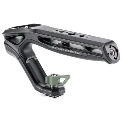 A top handle with various mounting options for a variety of camera cages and systems to assist in improving low-angle captures.