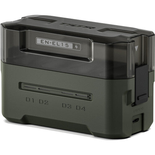 Tilta Portable Charging Station for EN-EL15C batteries with dual charging slots and LED indicators.
