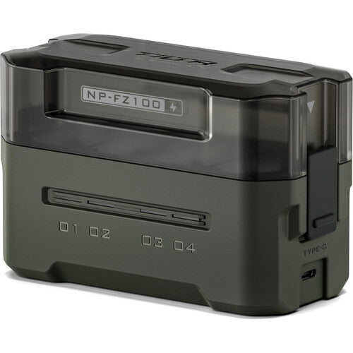 Tilta Portable Charging Station for Sony NP-FZ100 batteries showing multiple slots and LED indicators.