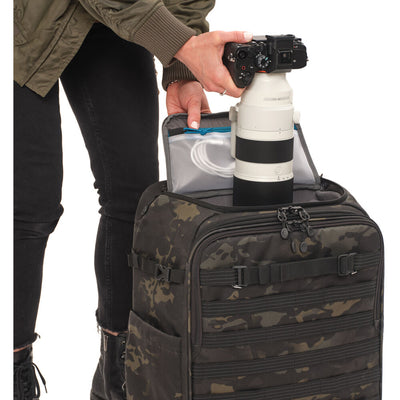 Tenba Axis v2 28L Spinner Backpack in MultiCam Black top access