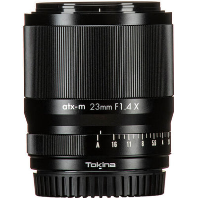 Tokina atx-m 23mm f/1.4 wide-angle prime lens for Fujifilm X APS-C mirrorless cameras.