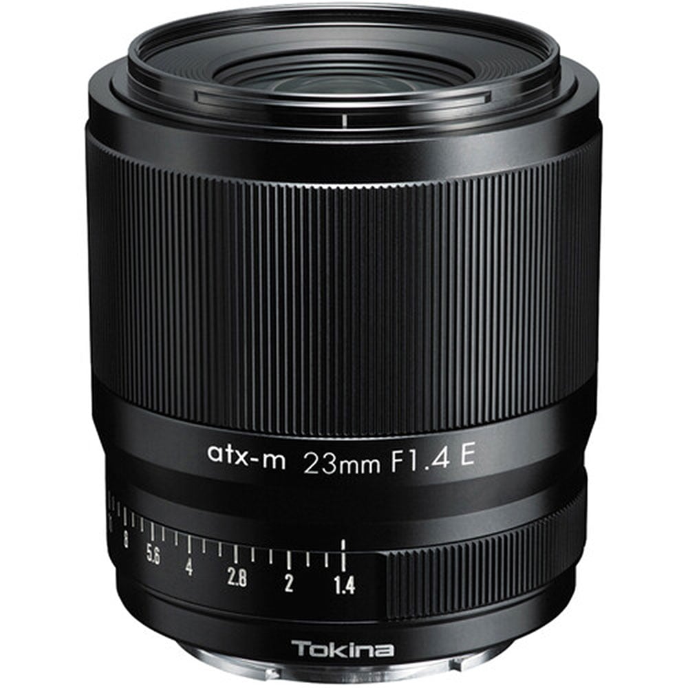 Tokina atx-m 23mm f/1.4 wide-angle prime lens for Sony E APS-C mirrorless cameras.
