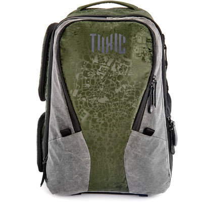 Valkyrie camera backpack with adjustable dividers, tripod holder, water-resistant fabric, and padded interior for photography gear
