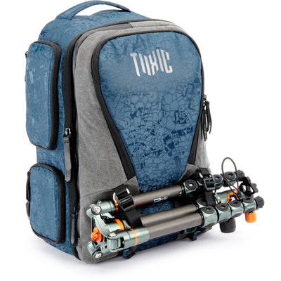 Valkyrie camera backpack with adjustable dividers, tripod holder, water-resistant fabric, and padded interior for photography gear
