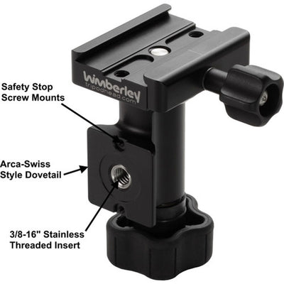 Wimberley MH‑100 mono‑gimbal head in black with swiveling base and support arm for long telephoto lenses.