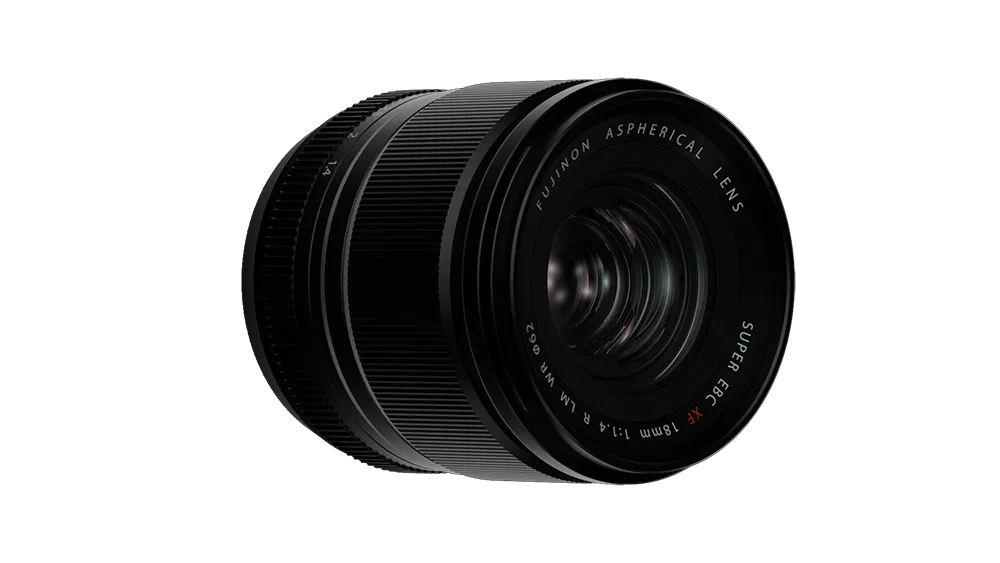FUJIFILM XF 18mm f/1.4 R LM WR wide-angle prime lens with fast autofocus, f/1.4 aperture, and weather-resistant construction.
