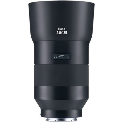 Zeiss Batis 135mm f/2.8 lens for Sony E. Telephoto prime with f/2.8, sharp Zeiss optics, compact design, ideal for portraits, wildlife, and sports.