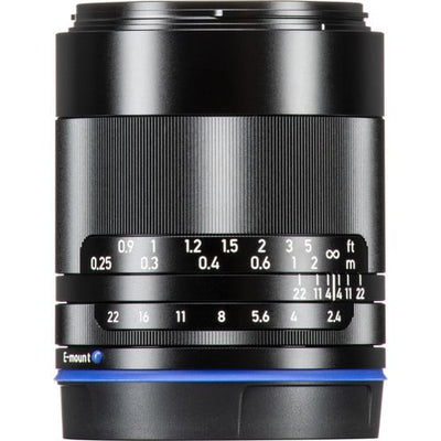 Zeiss Loxia 25mm f/2.4 for Sony E. Wide-angle prime with manual focus, sharp Distagon optics, and weather-sealed all-metal build for professional use.