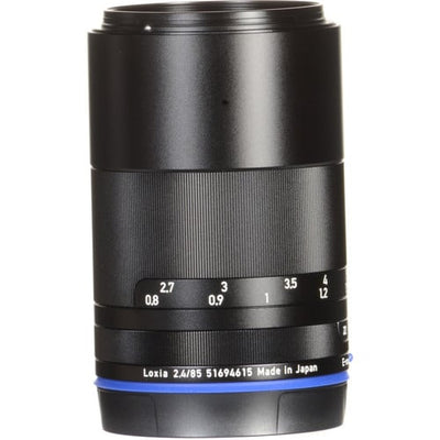 Zeiss Loxia 85mm f/2.4 for Sony E. Short-telephoto prime with Sonnar design, f/2.4 aperture, manual focus, and weather-sealed all-metal construction.
