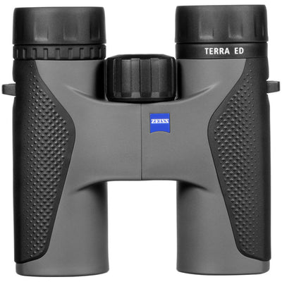 Grey Zeiss Terra ED 8x32 binoculars with ED glass, wide view, waterproof and fog-proof design.