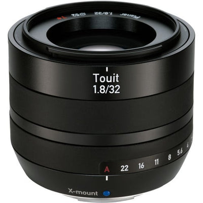 Zeiss Touit 32mm f/1.8 for Fujifilm X. APS-C standard prime with f/1.8 aperture, sharp optics, natural colours, and lightweight portability.