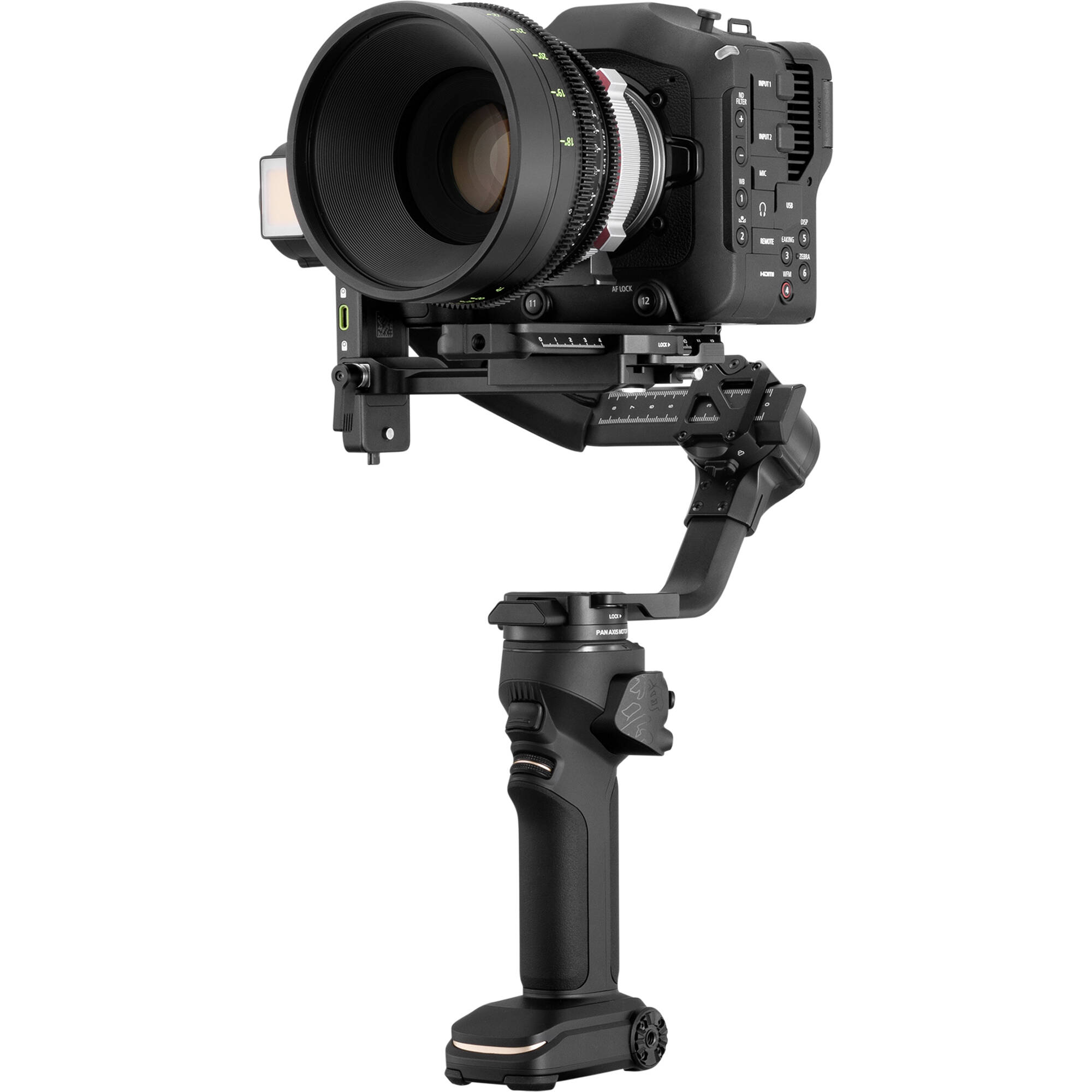 Zhiyun Crane 4 professional gimbal stabiliser for cameras up to 10 kg with sling grip and fill light.
