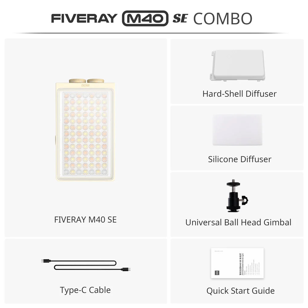 FiveRay M40 SE high-power pocket fill light with diffusers

