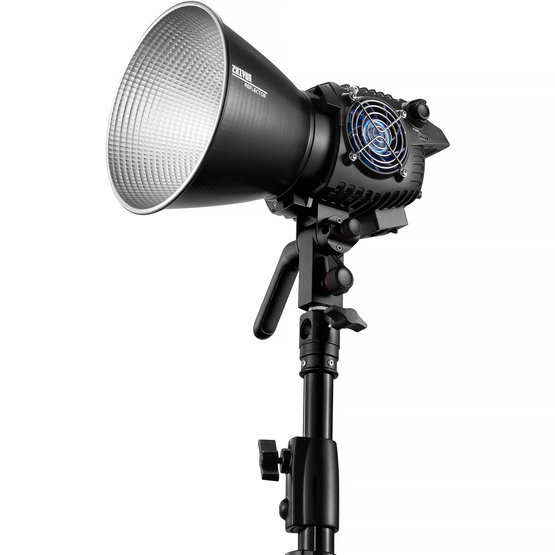 Zhiyun Molus B100 100 W bi-color COB LED monolight — compact black fixture with integrated reflector and Bowens-mount front.