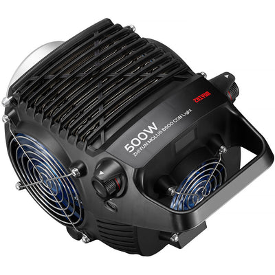 Zhiyun Molus B500 500W bi-color COB LED monolight with Bowens mount and cooling vents.