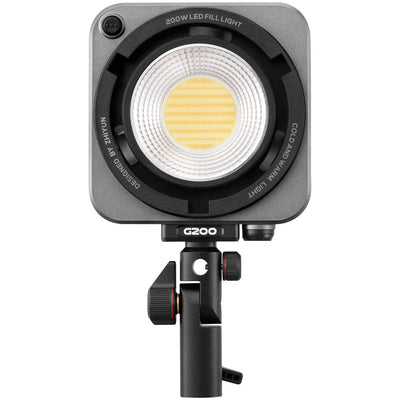 Zhiyun Molus G200 bi-color LED light — compact square COB fixture on articulated mount.
