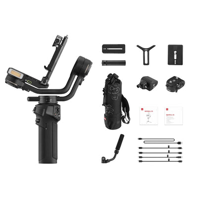 Elevate your shoots with the Zhiyun Weebill 3S Combo. It offers smooth stabilisation, versatile filming modes, and a sling grip for effortless control.