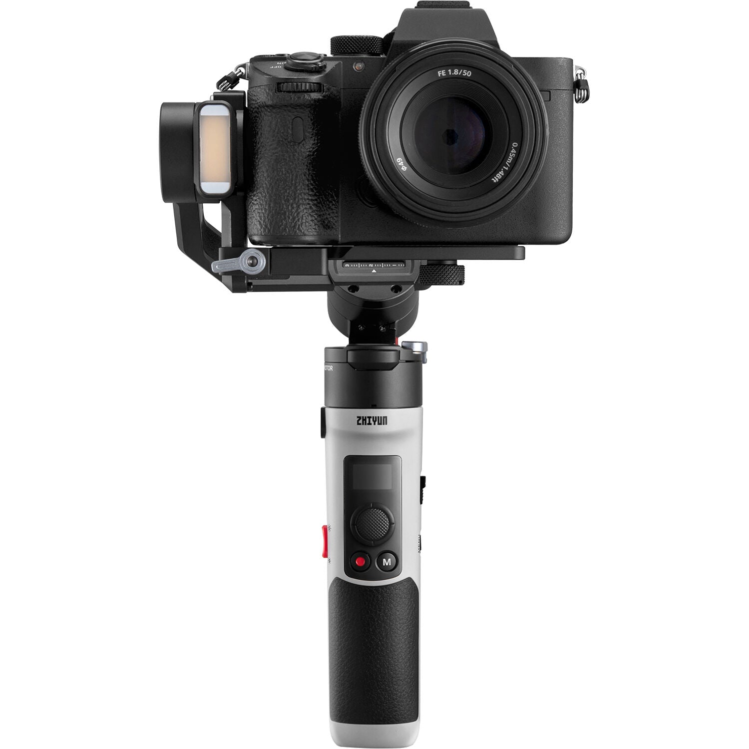 Zhiyun CRANE-M2 S handheld gimbal with LED light.