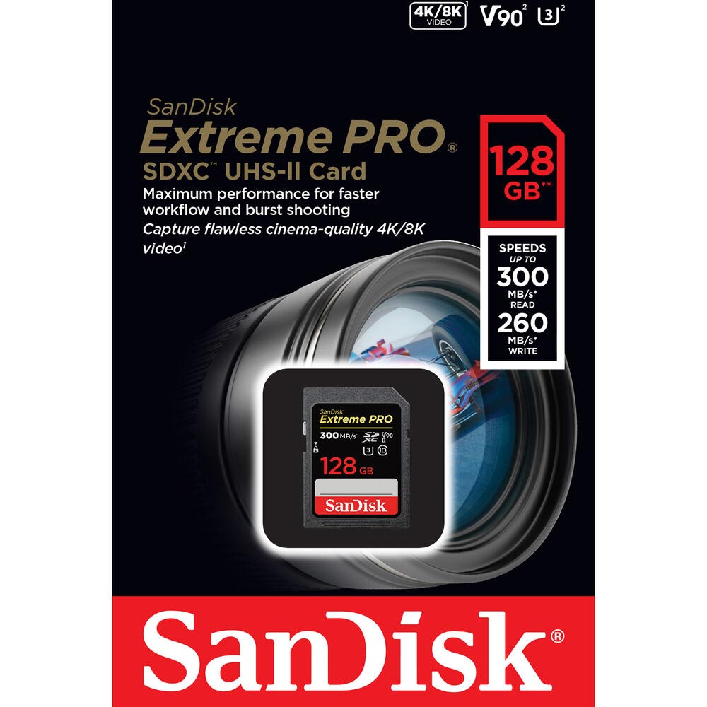 SanDisk Extreme Pro 128GB UHSII V90 SDXC Memory Card